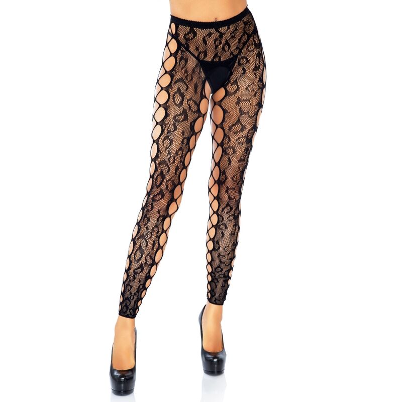 Comprar LEG AVENUE Medias Sin Pies De Encaje De Leopardo – Diseño Seductor Con Entrelazado Lateral-Noxtic