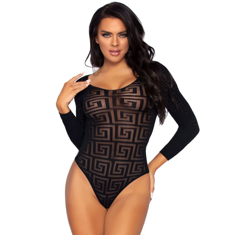 Comprar Leg Avenue Teddy Diseño Mosaico Talla Única – Body Transparente Con Atractivo Dibujo Geométrico-Noxtic