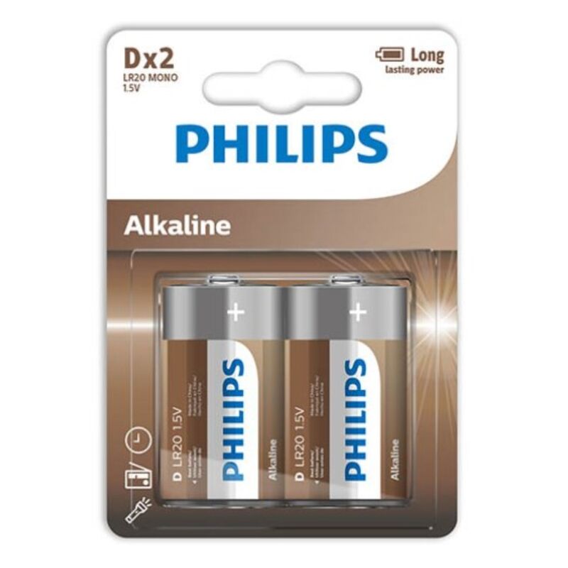 Comprar PHILIPS Pila Alkalina D LR20 Blister 2 Unidades – Energía Confiable Para Dispositivos Y Juguetes-Noxtic