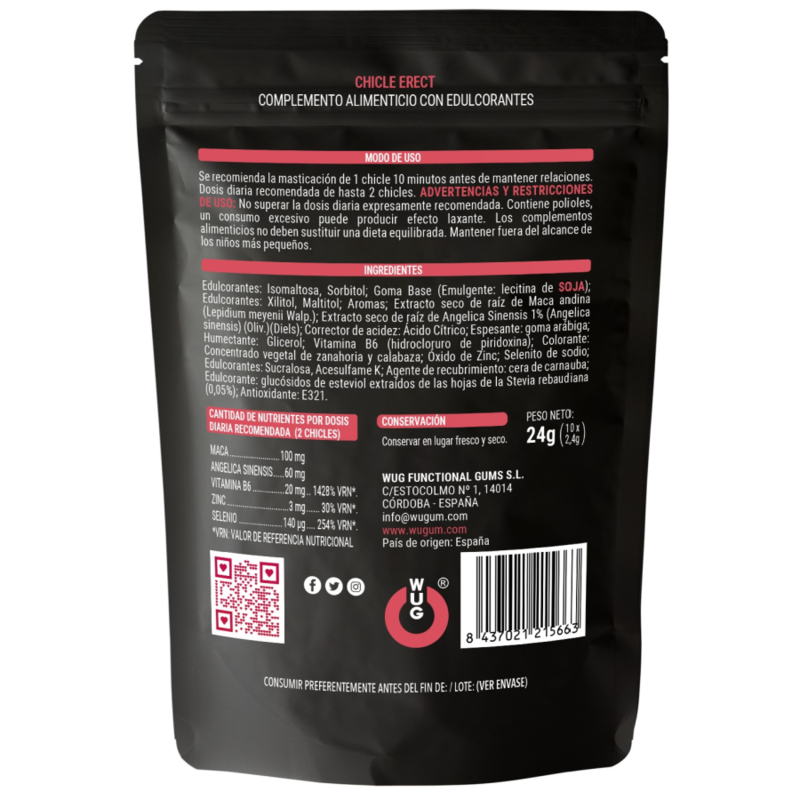 WUG Sex Sense Erect Chicle – Potenciador Natural Para Bienestar Sexual
