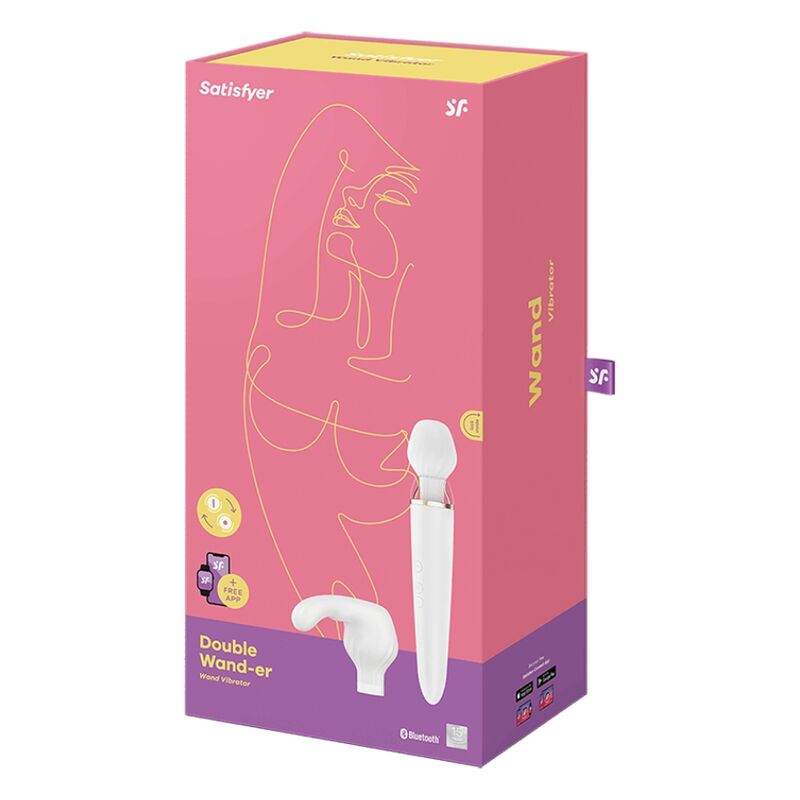 Comprar SATISFYER Double Wand-er App Blanco – Masajeador Multifuncional Con Cabezas Intercambiables-Noxtic