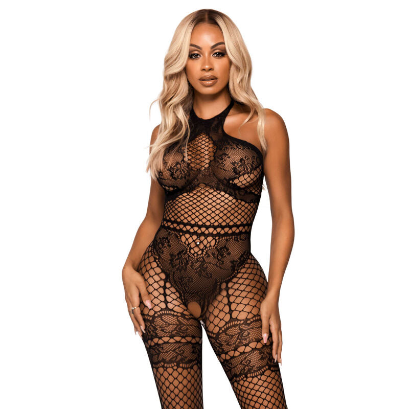 Comprar LEG AVENUE Bodystocking Cuello Halter Talla Única Negro – Diseño Elegante Que Resalta Tu Figura-Noxtic