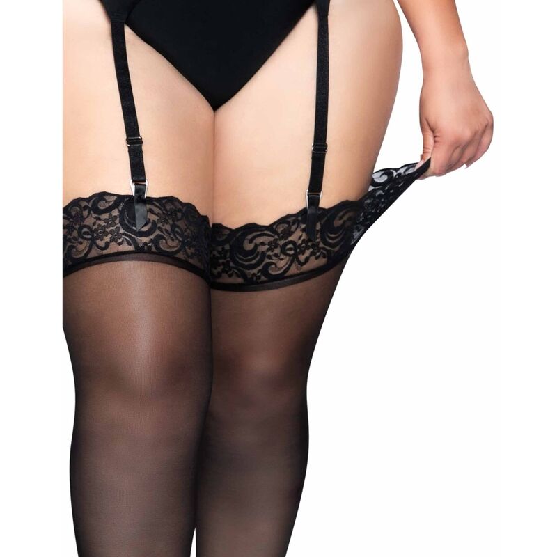 Comprar LEG AVENUE Medias De Nylon Negras Con Encaje Superior Plus – Diseño Elegante Para Comodidad Diaria-Noxtic