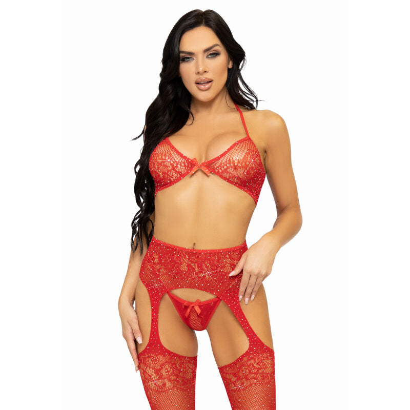 Comprar LEG AVENUE Set Tres Piezas Sujetador Tanga y Medias Talla Única Negro – Lencería Elegante Para Comodidad Y Estilo-Noxtic