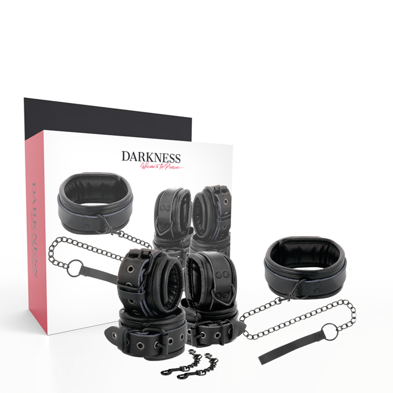 Comprar DARKNESS Esposas Y Collar De Cuero Negro – Diseño Elegante Para Explorar Tu Placer Con Confianza-Noxtic