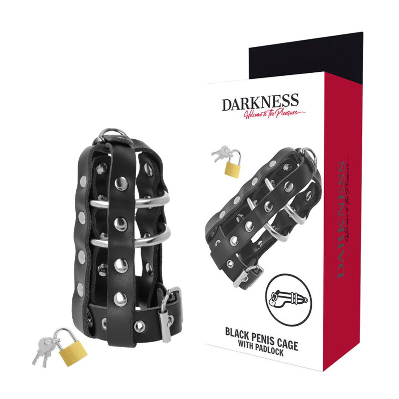 Comprar DARKNESS Jaula De Castidad De Cuero Vegano – Ajuste Personalizable Con Aros De Diferentes Tamaños-Noxtic