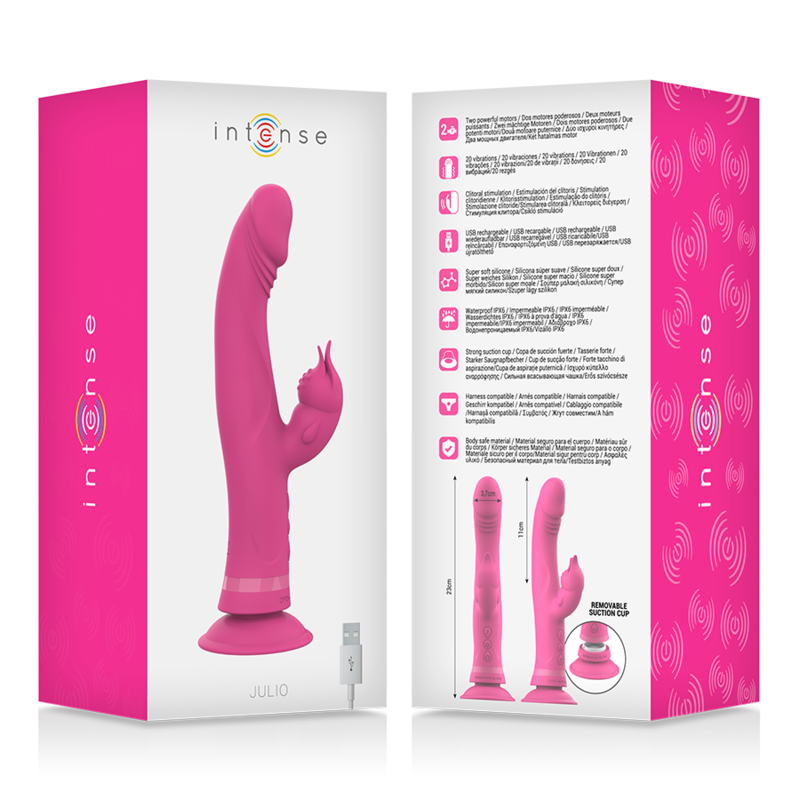 Comprar INTENSE Julio Vibrador Rabbit Rosa – Vibrador Recargable De Silicona Médica Con Diseño Elegante-Noxtic