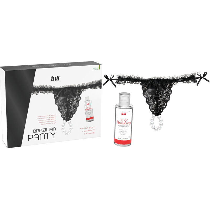 Comprar INTT Panty Brasileña Negra Con Perlas – Elegante Diseño Con Gel Lubricante A Base De Agua 50 Ml-Noxtic