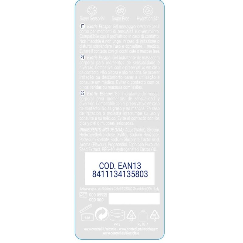 CONTROL 2 in 1 Gel Massaggio e Piacere 200 ml – Gel Idratante per una Sensazione di Benessere