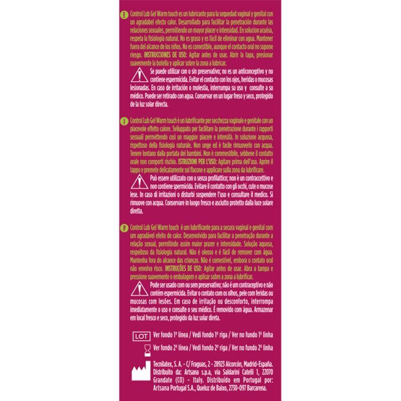 Control Lub Gel Warm Touch 75 Ml – Lubricante Acuoso Con Efecto Calor Para Mayor Placer