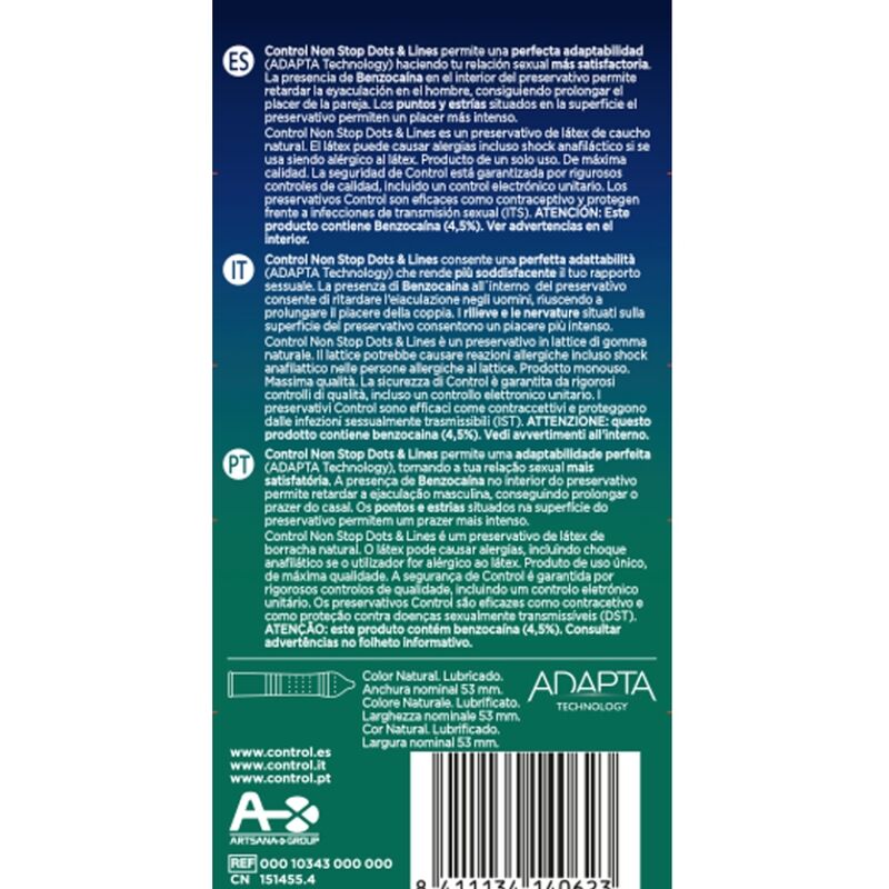 Comprar CONTROL Nonstop Puntos y Estrías Preservativos 12 Unidades – Diseño Estriado Para Mayor Placer Seguro-PRESERVATIVOS-Noxtic