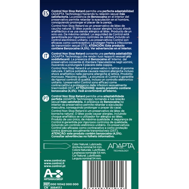 Comprar CONTROL Non Stop Retard Preservativos 12 Unidades – Diseñados Para Prolongar El Placer Intimo-PRESERVATIVOS-Noxtic