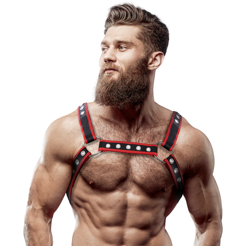 Comprar FETISH Arnés Bulldog Ecopiel Negro Rojo – Diseño Elegante Para Realzar La Figura Masculina-Noxtic