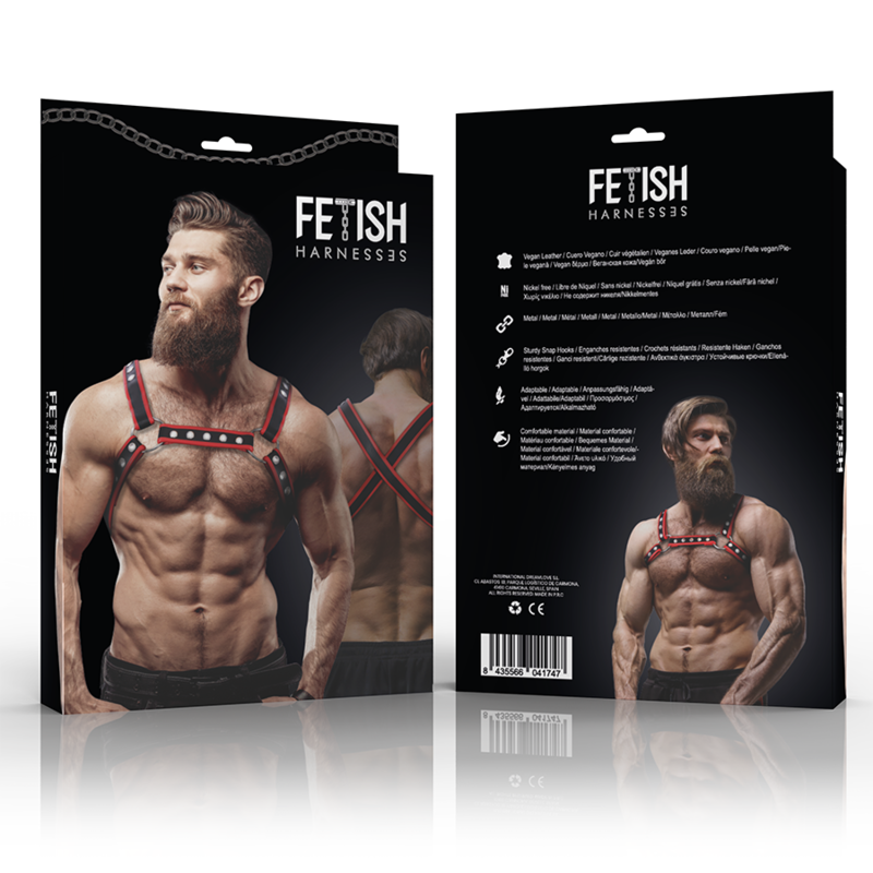 Comprar FETISH Arnés Bulldog Ecopiel Negro Rojo – Diseño Elegante Para Realzar La Figura Masculina-Noxtic