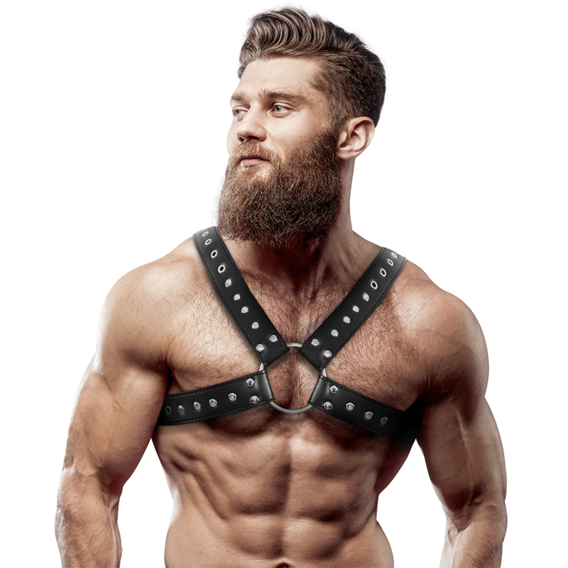 Comprar FETISH Arnés Ecopiel Pecho Cruzado – Diseño Elegante Con Tachuelas Para Realzar La Figura Masculina-Noxtic