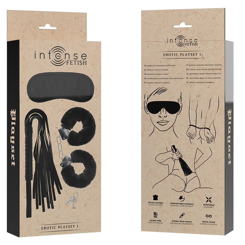 Comprar INTENSE Fetish Set Erótico 1 – Set Con Esposas Antifaz Y Látigo De Diseño Elegante-Noxtic