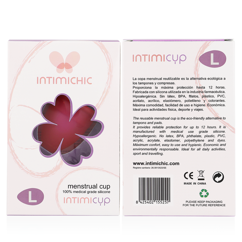 Intimichic Copa Menstrual Talla L – Reutilizable Con Silicona Médica Para Comodidad Diaria