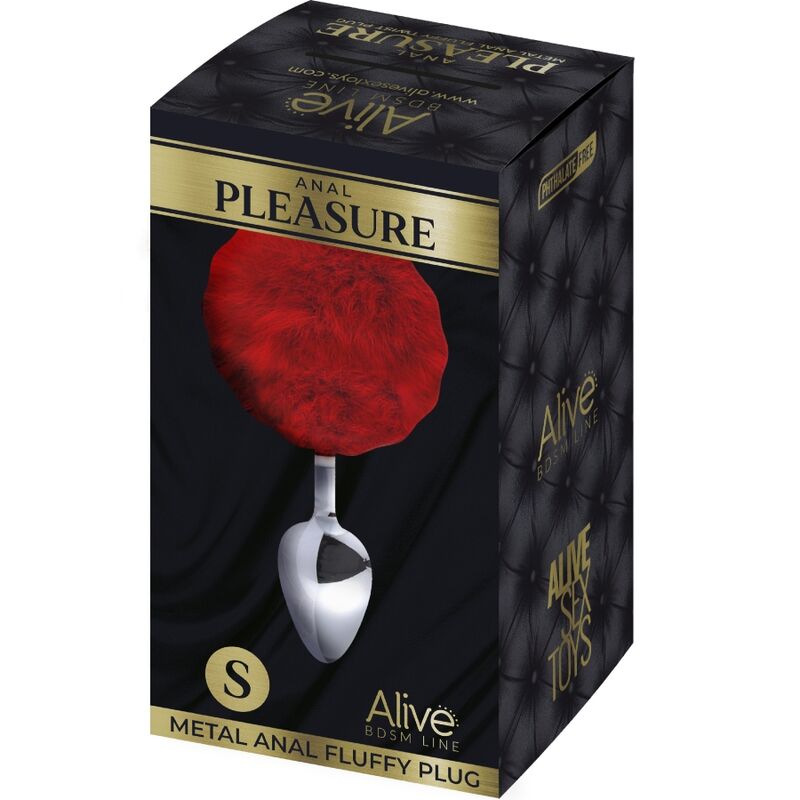 ALIVE Anal Pleasure Plug Liso Metal Pompon Rojo Talla S – Diseño Elegante Para Placer Seguro y Confiable