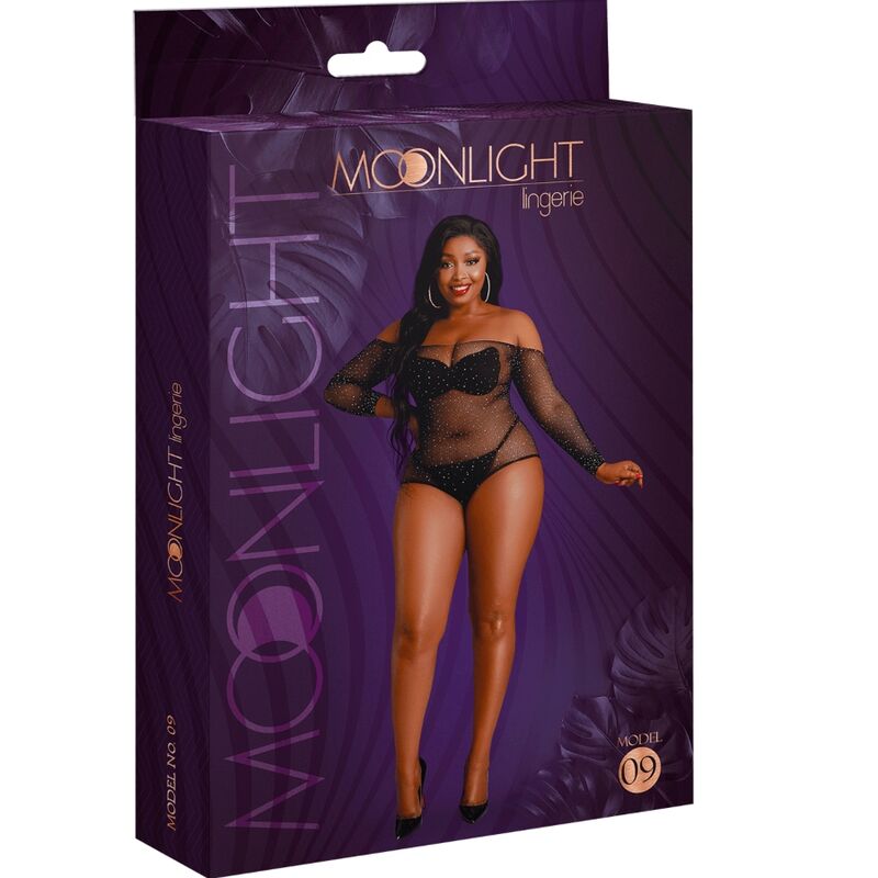 Comprar MOONLIGHT Body Manga Larga Negro Brillante – Lencería Plus Size Que Resalta Tus Curvas Con Elegancia-Noxtic
