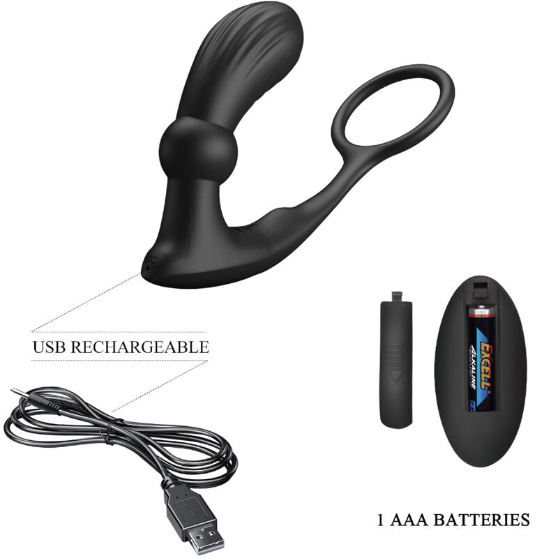 Comprar PRETTY LOVE Warren Anillo Y Vibrador Anal Negro – Diseño Innovador Para Placer Compartido-Noxtic
