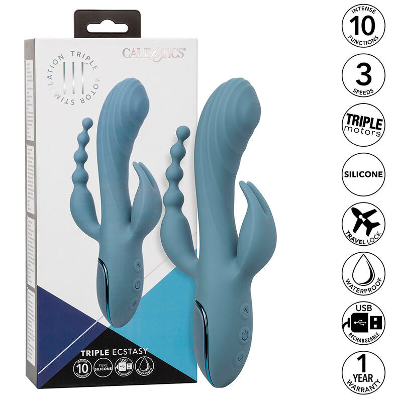Comprar CALEXOTICS Vibrador Triple Éxtasis Gris – Masajeador Recargable Con Potente Triple Acción-Noxtic