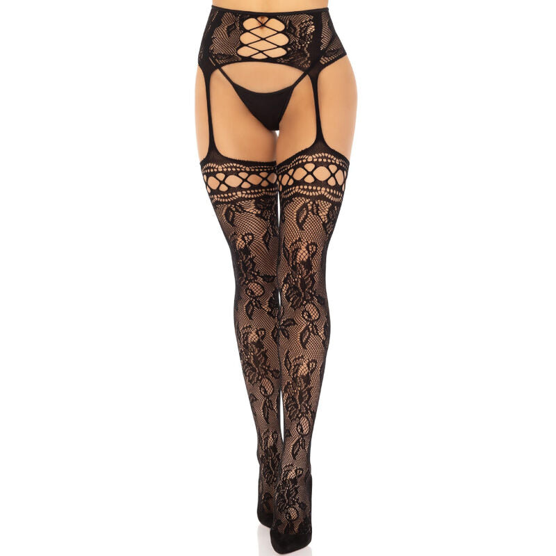 Comprar LEG AVENUE Medias De Ligero Encaje Floral Negro – Elegancia Clásica Con Delicadas Costuras Traseras-Noxtic