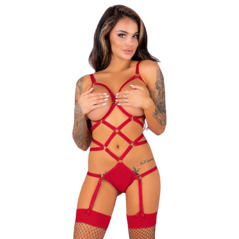 Comprar Livco Corsetti Fashion Thiara LC 20213 Set Body Y Medias Roja S M – Conjunto Elegante Que Resalta La Silueta Femenina-Noxtic