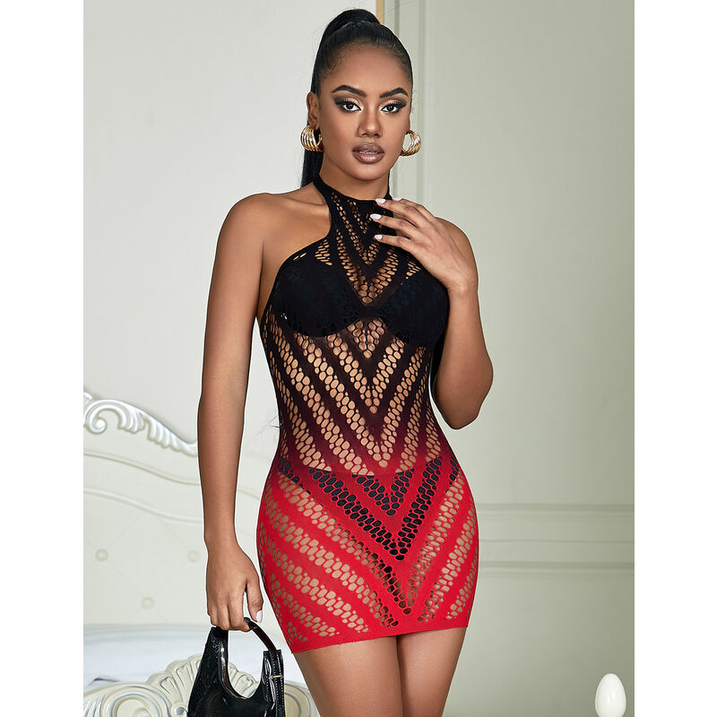 Comprar SUBBLIME Vestido De Rejilla Elástica Degradado Rojo Y Negro – Diseño Cautivador Para Realzar Tu Sensualidad-Noxtic