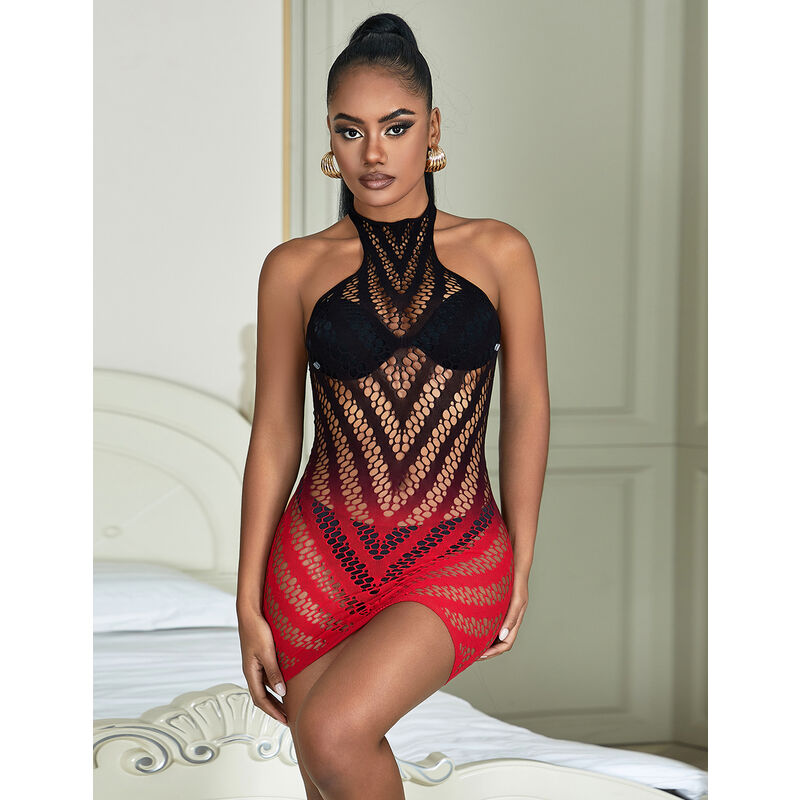 Comprar SUBBLIME Vestido De Rejilla Elástica Degradado Rojo Y Negro – Diseño Cautivador Para Realzar Tu Sensualidad-Noxtic