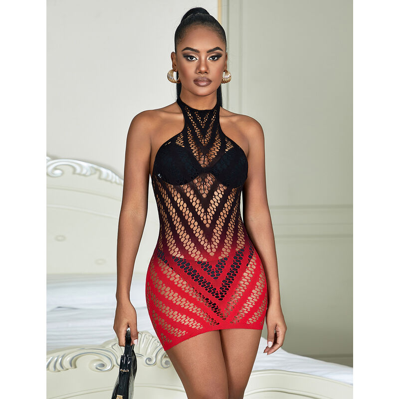 Comprar SUBBLIME Vestido De Rejilla Elástica Degradado Rojo Y Negro – Diseño Cautivador Para Realzar Tu Sensualidad-Noxtic