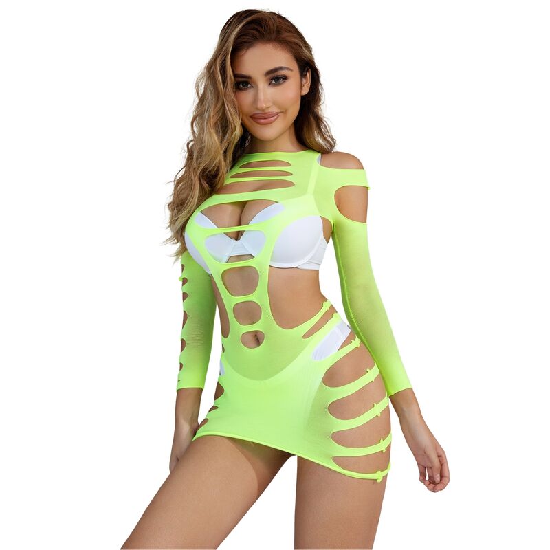 Comprar SUBBLIME Vestido De Rejilla Elástico Verde – Diseño Elegante Con Manga Larga Para Comodidad Diaria-Noxtic