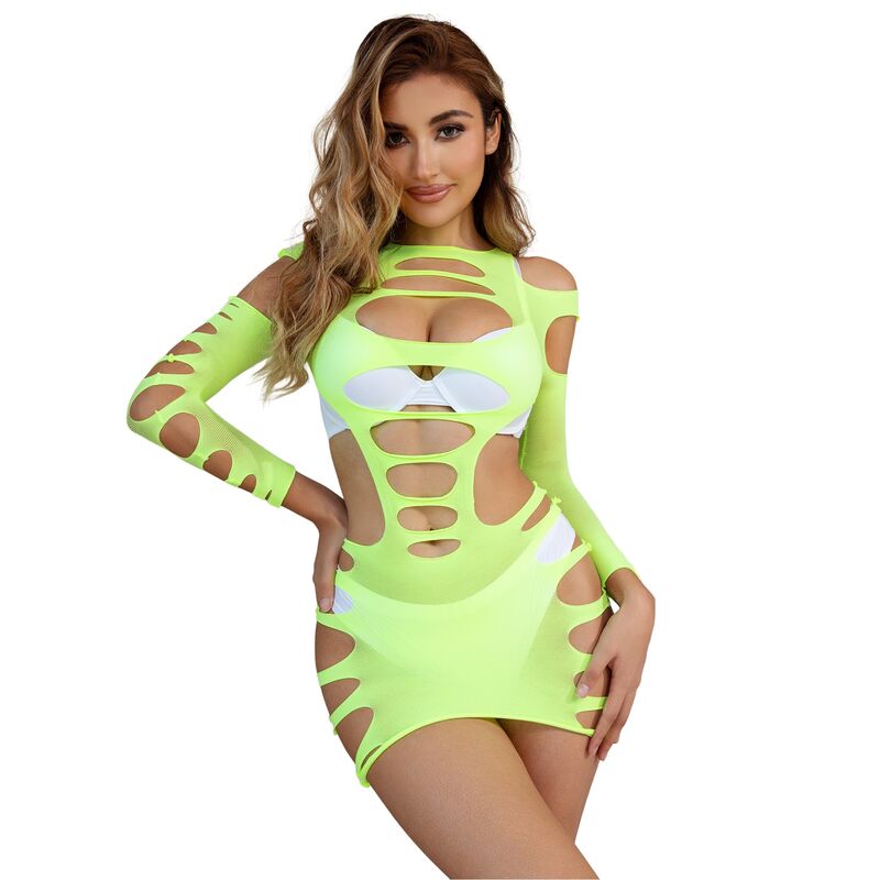 Comprar SUBBLIME Vestido De Rejilla Elástico Verde – Diseño Elegante Con Manga Larga Para Comodidad Diaria-Noxtic