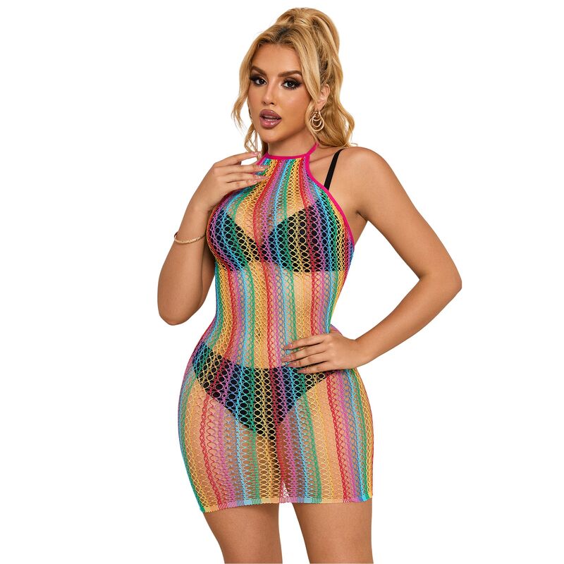 Comprar SUBBLIME Vestido De Rejilla Arcoiris Talla Única – Diseño Ajustado Para Resaltar Tu Figura-Noxtic