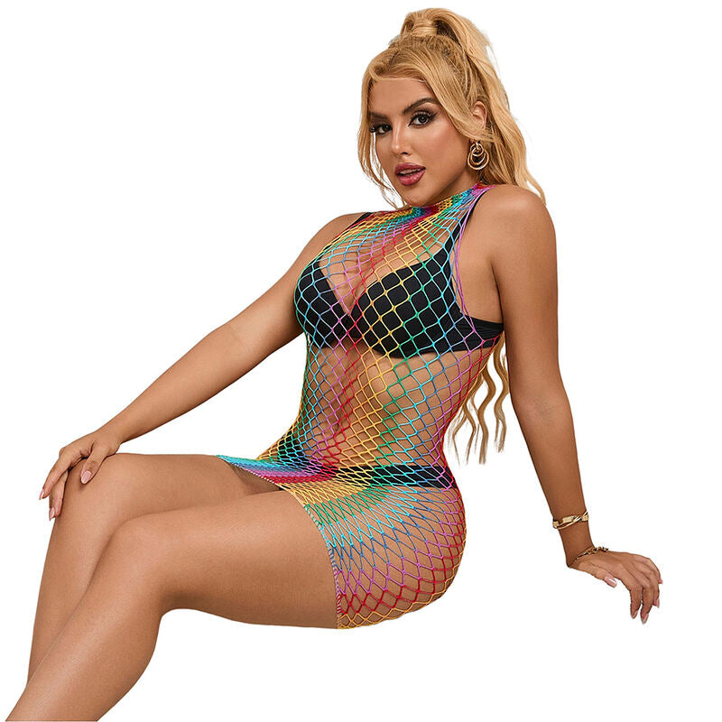 Comprar SUBBLIME Vestido De Rejilla Sin Mangas Arcoiris Talla Única – Diseño Colorido Para Ocasiones Especiales-Noxtic