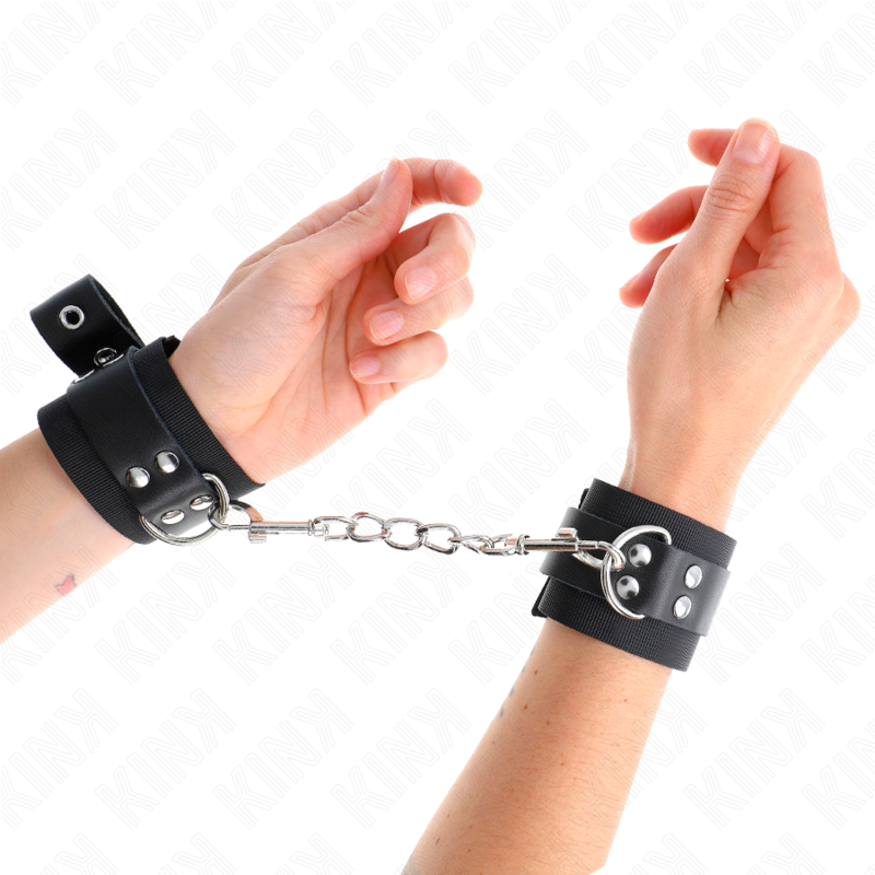 KINK - BLACK NYLON WRISTBANDS WITH ADJUSTABLE BLACK LEATHER STRAP 19-29 CM X 5.1 CM