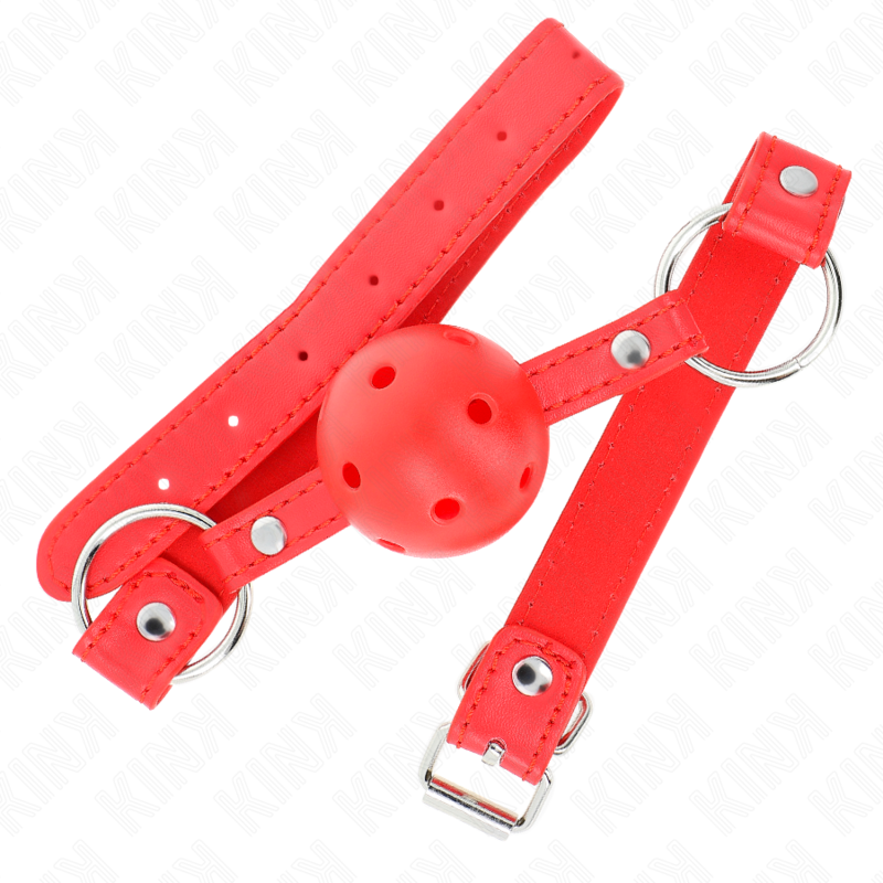 KINK - BREATHABLE BALL GAG 4 CM WITH DOUBLE RIVET MODEL 1 RED 62 x 2.5 CM ADJUSTABLE 42-58 CM