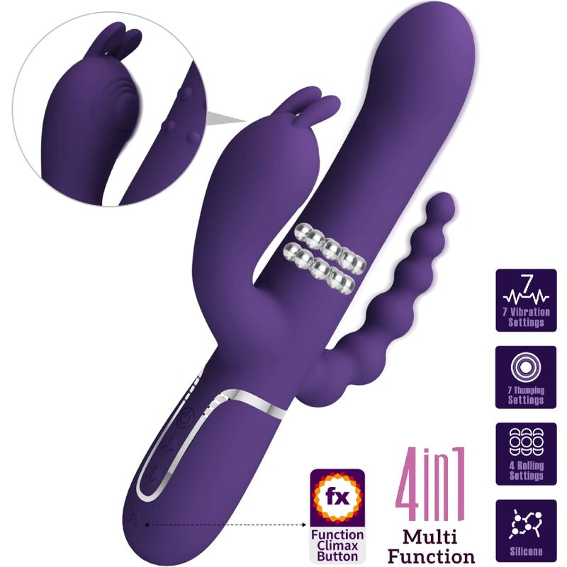 Comprar Pretty Love Cammy Vibrador Multifunción 4 en 1 Morado – Triple Estimulación Con Diseño Elegante y Recargable-Noxtic