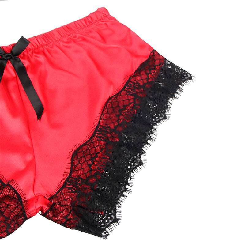 Comprar SUBBLIME Pijama Sexy Satén y Encaje Negro Rojo – Conjunto Elegante Con Comodidad Superior-Noxtic