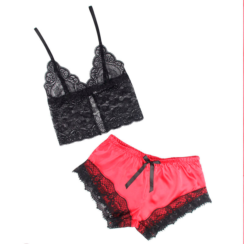 Comprar Subblime Pijama Sexy Satén Y Encaje Negro Rojo – Diseño Elegante Para Confort Y Estilo-Noxtic