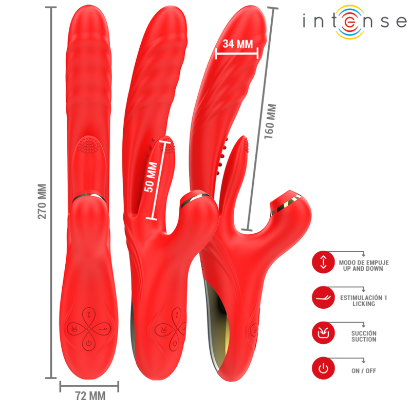 Comprar INTENSE Karol Vibrador Multifunción Rojo – Diseño Innovador Con Estimulación Y Succión Ajustable-Noxtic