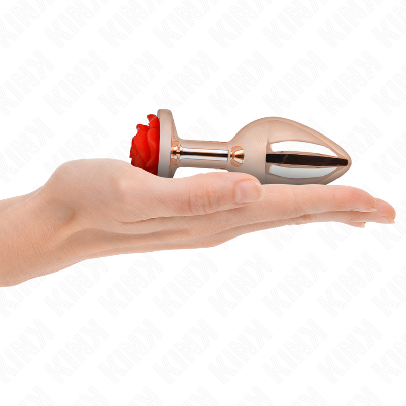 Comprar KINK Plug Anal Metálico Oro Rosa – Diseño Elegante Con Adorno de Rosa Roja Para Placer Refinado-Noxtic