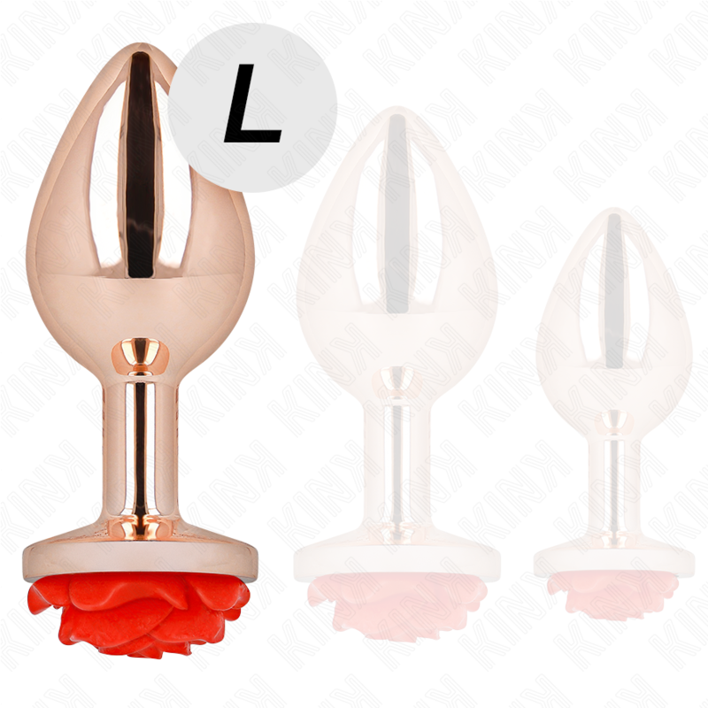 Comprar KINK Plug Anal Metálico Oro Rosa – Diseño Elegante Con Adorno de Rosa Roja Para Placer Refinado-Noxtic