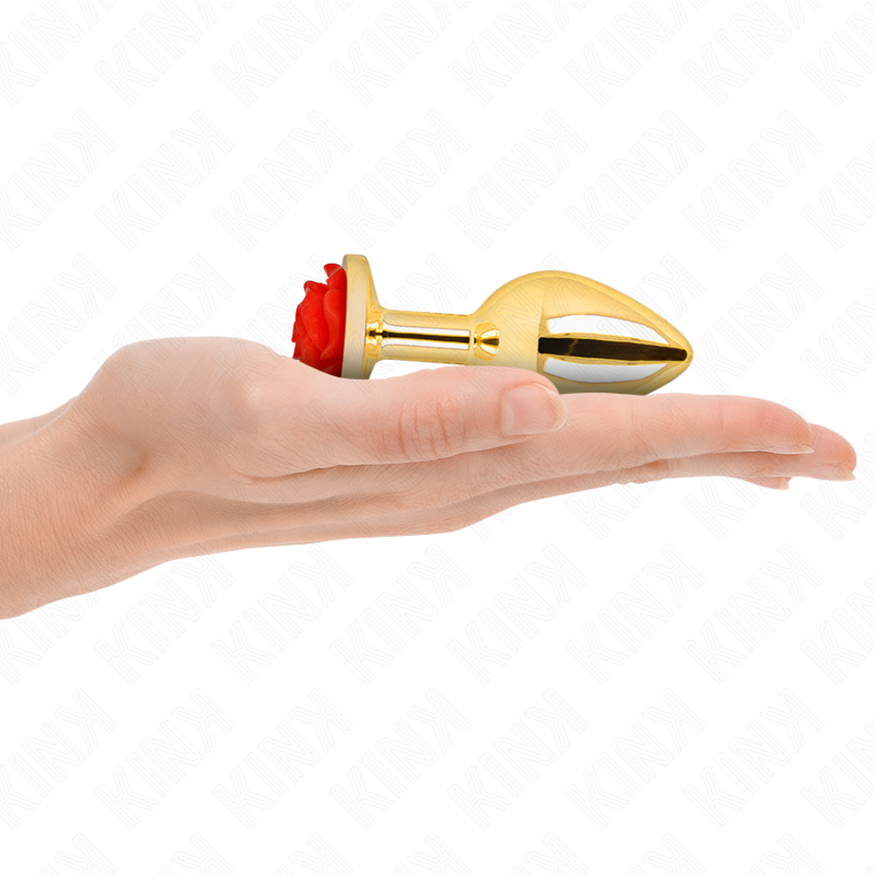 Comprar KINK Plug Anal Dorado Con Rosa Roja Talla M – Diseño Elegante Para Una Experiencia Sensual Única-Noxtic