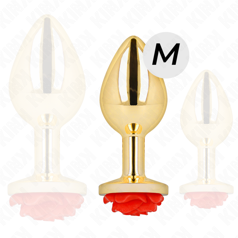 Comprar KINK Plug Anal Dorado Con Rosa Roja Talla M – Diseño Elegante Para Una Experiencia Sensual Única-Noxtic