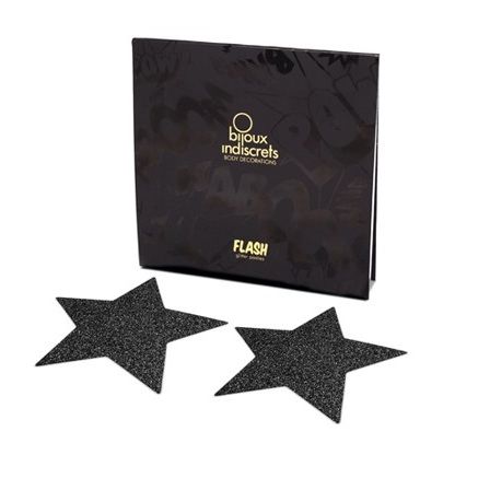 Comprar BIJOUX Indiscrets Pezoneras Flash Estrella Negro – Decoraciones Corporales Reutilizables Con Brillos Deslumbrantes-Noxtic