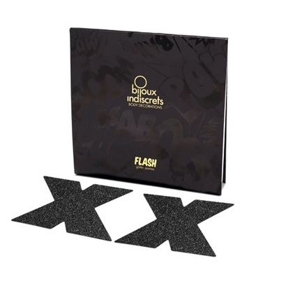 Comprar BIJOUX Indiscrets Pezoneras Flash Cruz Negro – Decoraciones Corporales Reutilizables Con Brillos Deslumbrantes-Noxtic