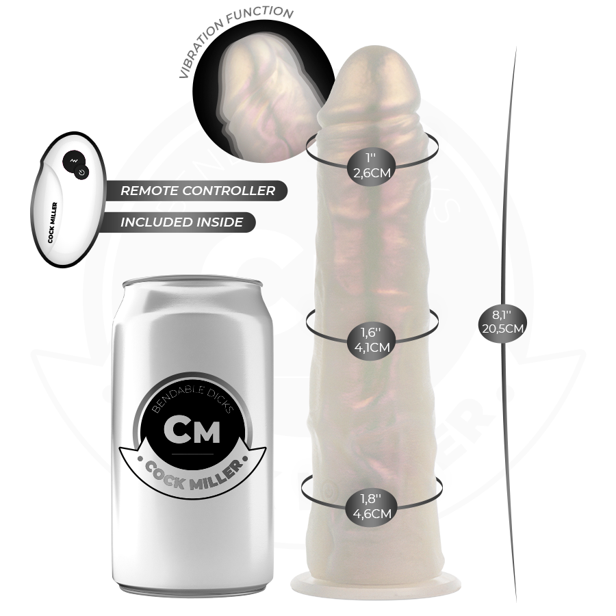 COCK MILLER - DILDO SILICONA 20,5 CM , LUCES Y VIBRACIÓN CON CONTROL REMOTO