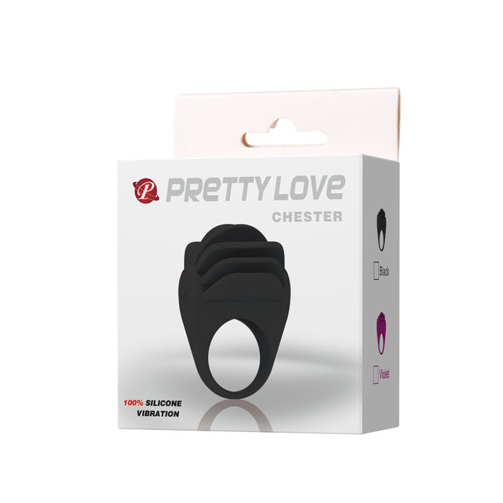 Anello vibrante Pretty Love Chester Nero – Silicone medico con proiettile vibrante facile da usare