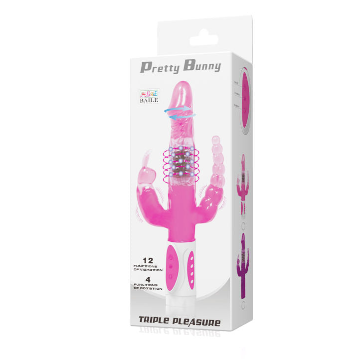 Vibratore rotante BAILE Pretty Bunny – 12 velocità con stimolatore anale per un piacere personalizzato