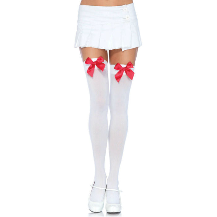 Comprar LEG AVENUE Medias Nylon Blanco Con Lazo Rojo – Diseño Elegante Para Estilo Atractivo-Noxtic
